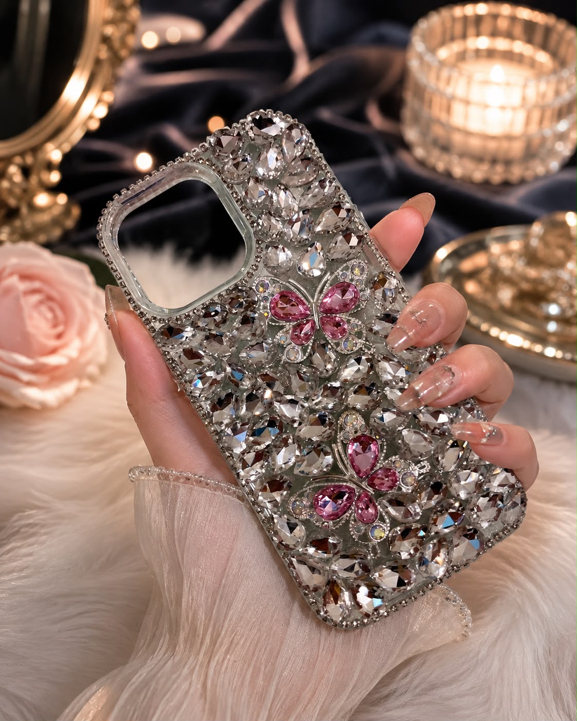 Pink Butterfly Diamond Crystal Case (RS-107)