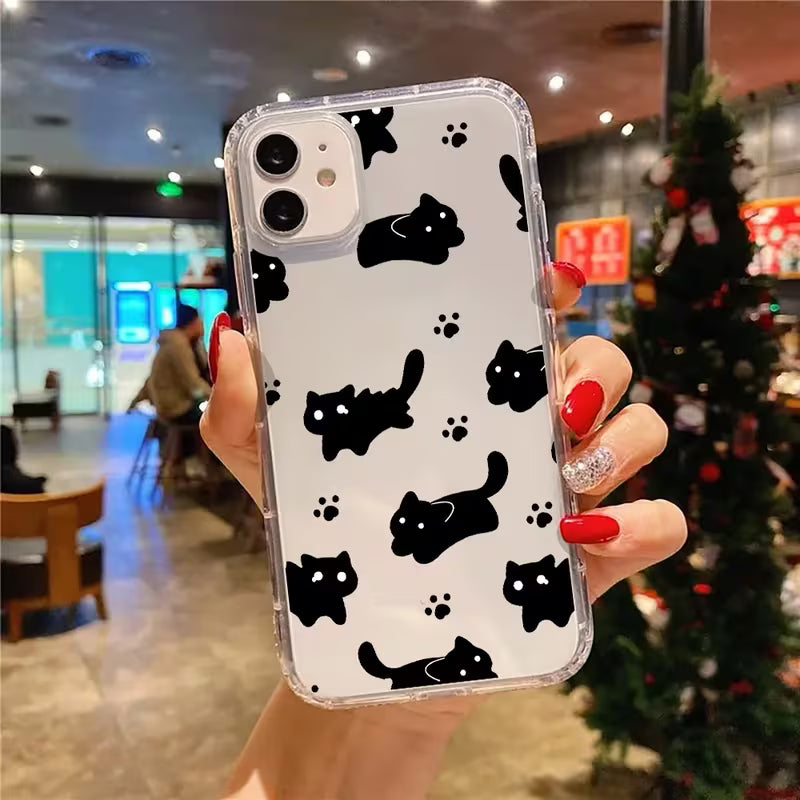 Black Cat Footprint Aesthetic Clear Phone Case