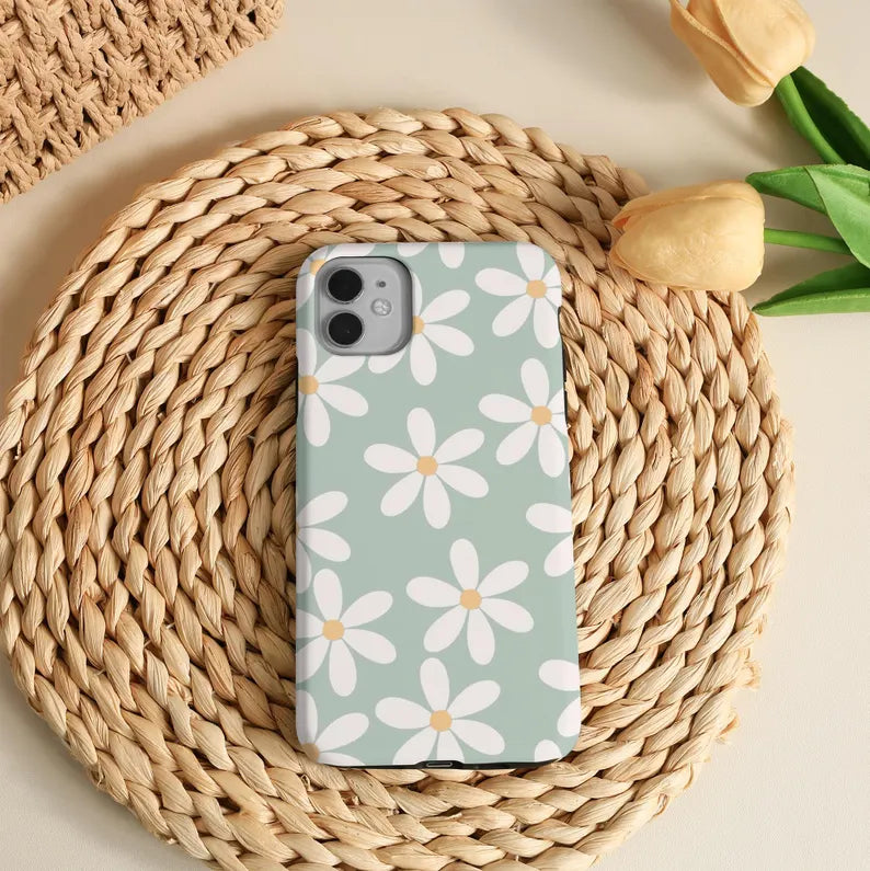White Daisy Green Phone Case