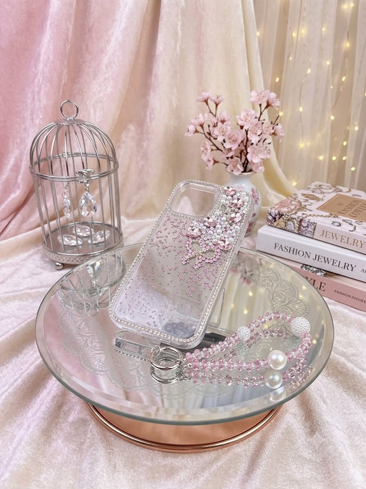 Glittery Bow Resin Art Case with Charm