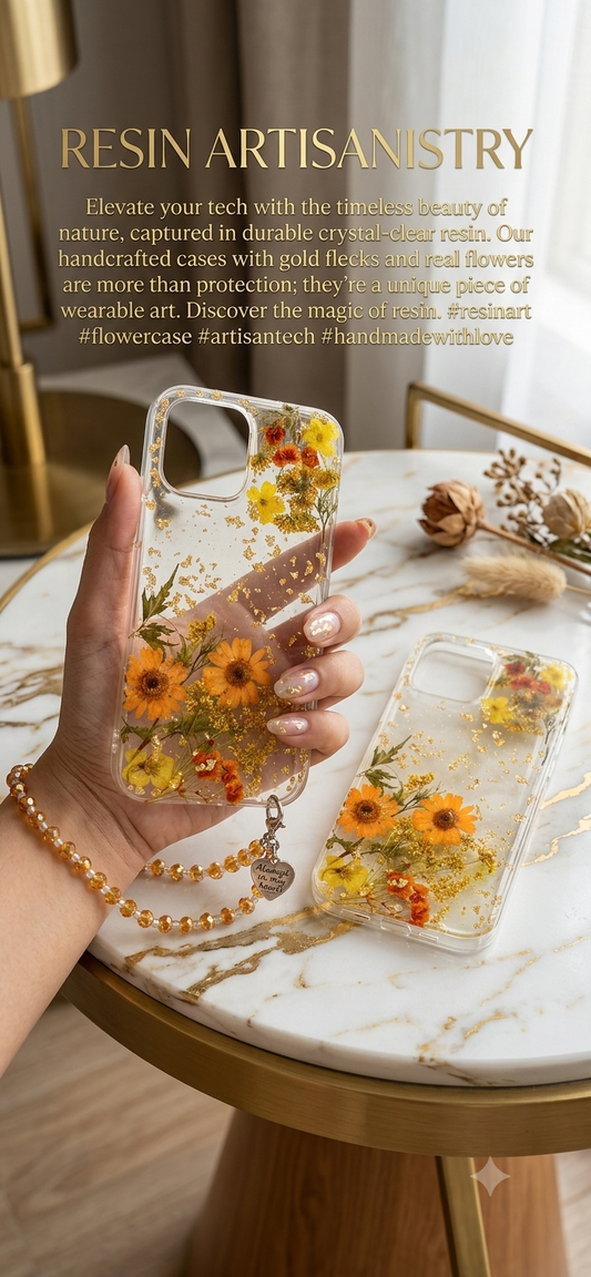 Sun Flower Resin Art Case with Charm