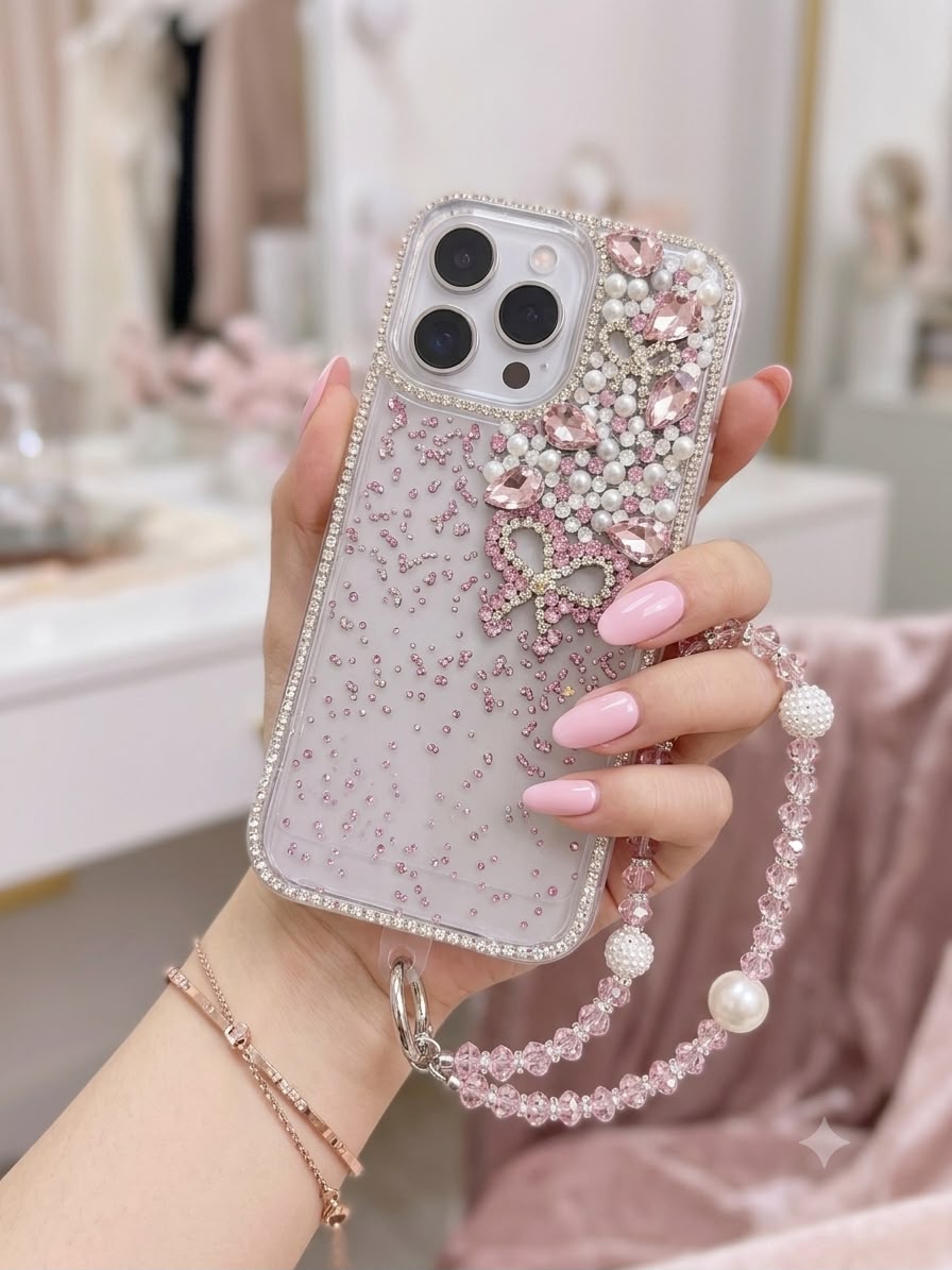 Glittery Bow Resin Art Case with Charm