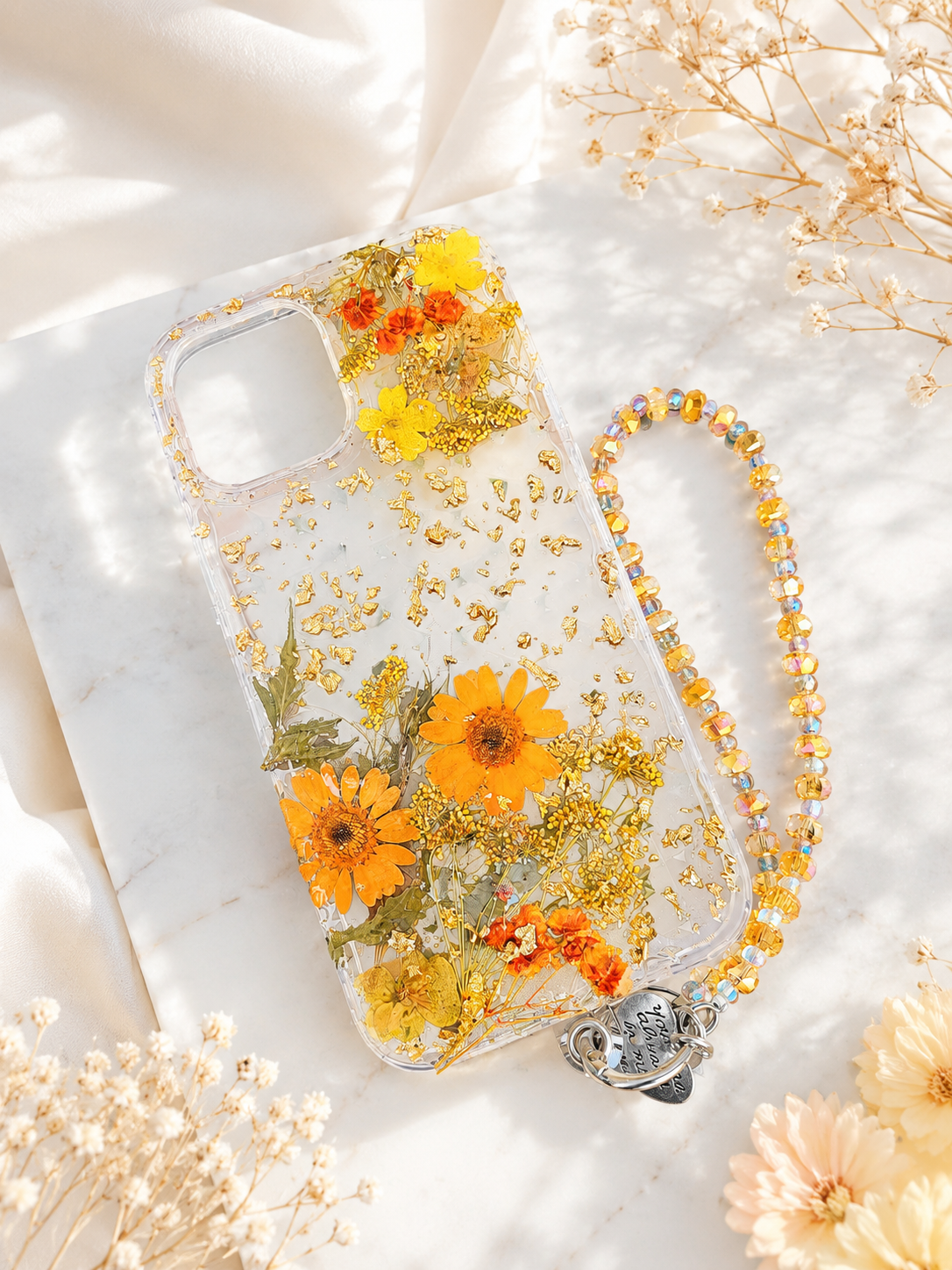 Sun Flower Resin Art Case with Charm