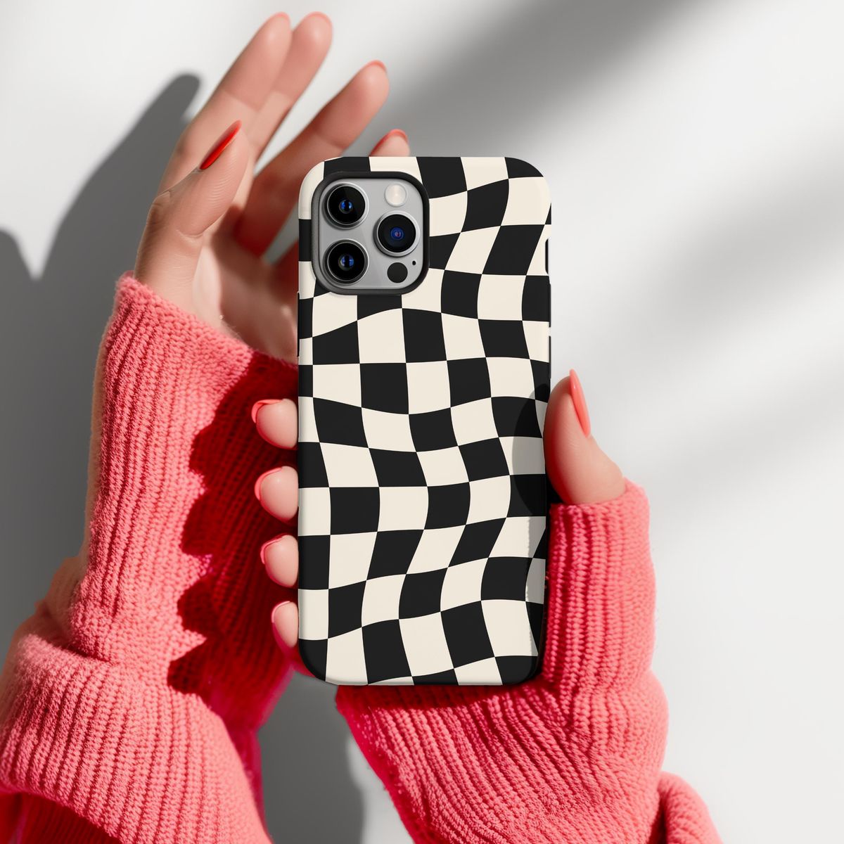 Black and Cream Checkered Phone Case