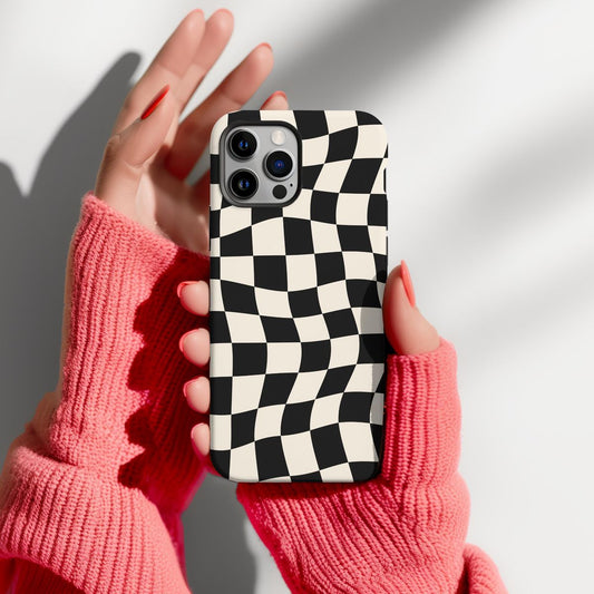 Black and Cream Checkered Phone Case