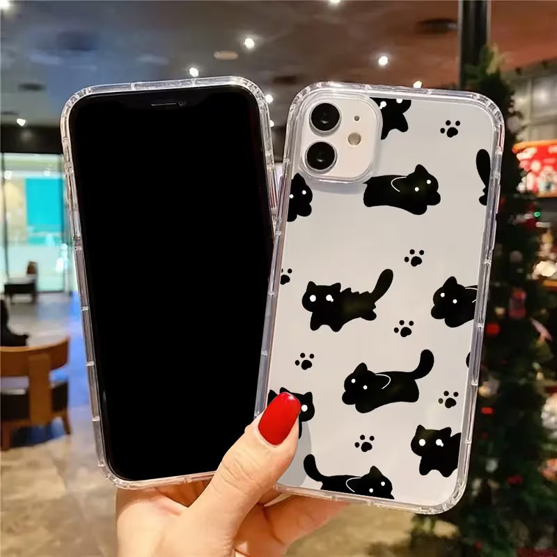 Black Cat Footprint Aesthetic Clear Phone Case
