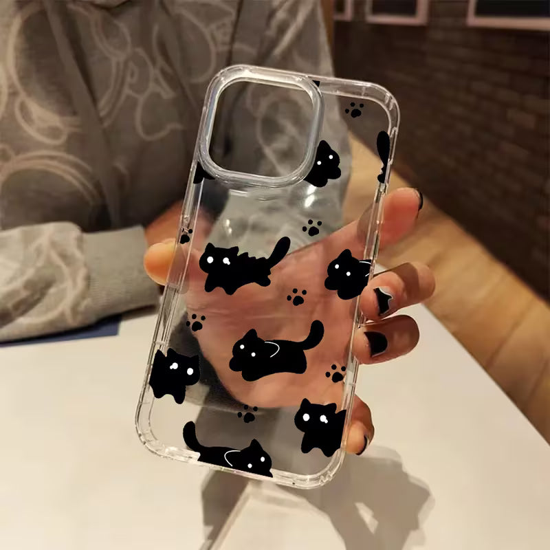 Black Cat Footprint Aesthetic Clear Phone Case