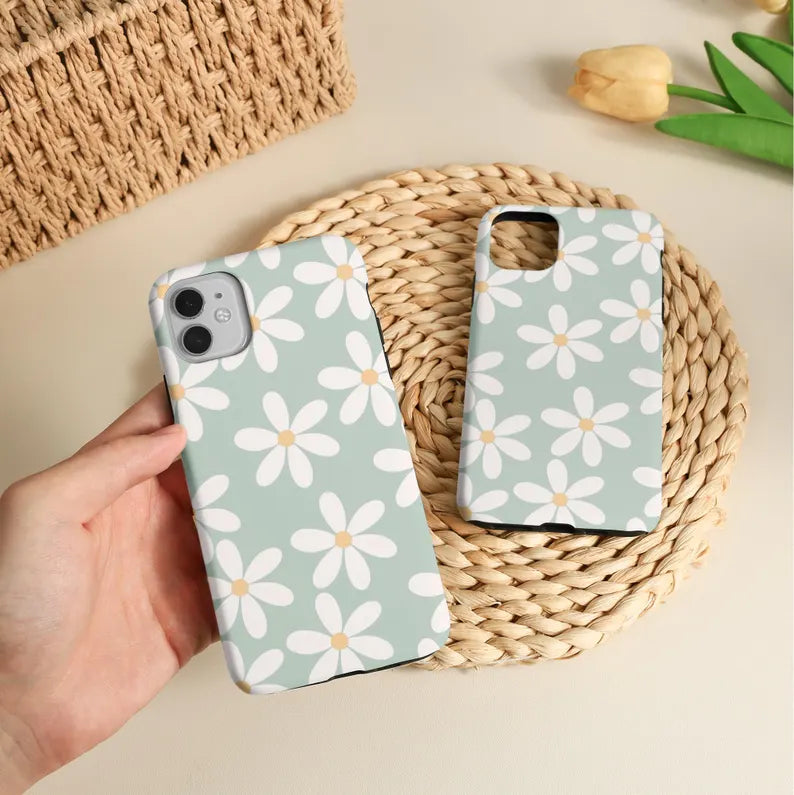White Daisy Green Phone Case