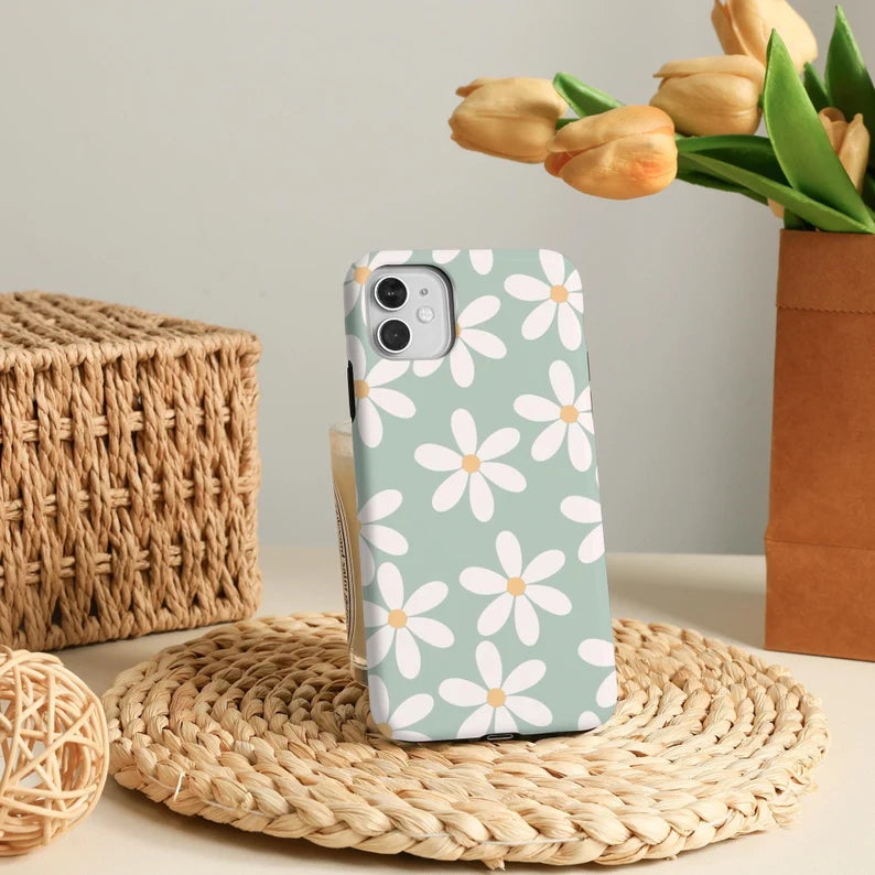 White Daisy Green Phone Case