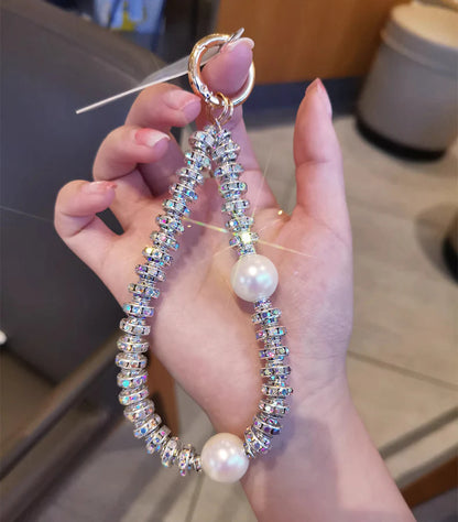 White Pearl Crystal Phone Charm